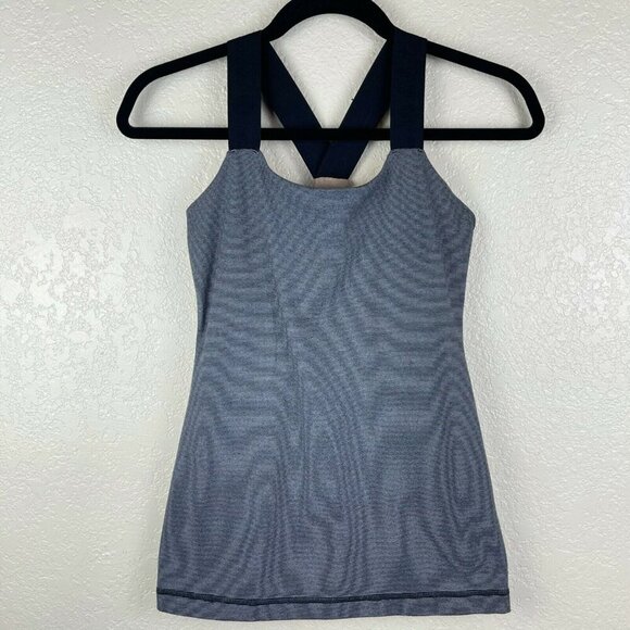 Lululemon Top Womens Size 4 Inner Awareness Tank Striped Athletic Workout Black - Picture 1 of 5